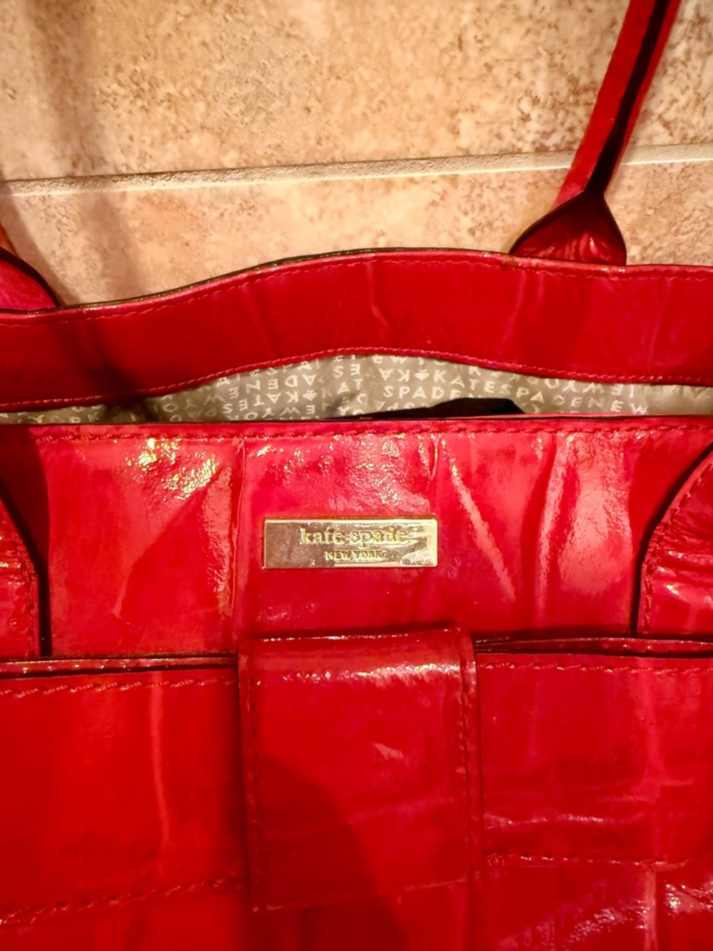 kate spade Red Patent Croc-Embossed Tote with Bow Detail - Picture 2 of 6